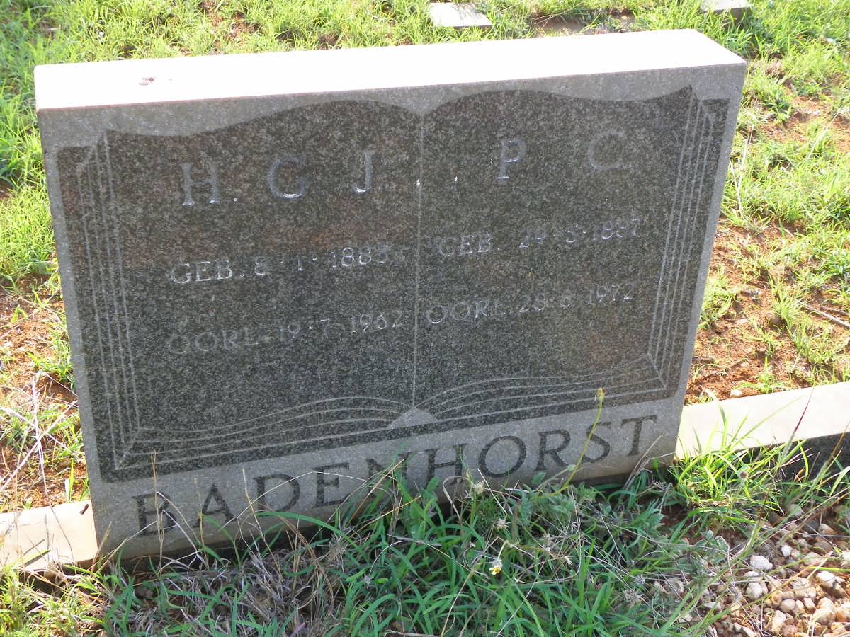 BADENHORST H.C.J. 1885-1962 &amp; P.C. 1887-1972