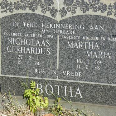 BOTHA Nicholaas Gerhardus 1911-1974 &amp; Martha Maria 1909-1978
