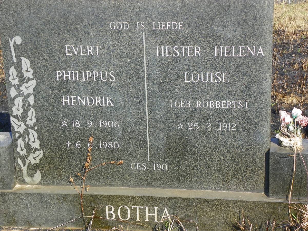 BOTHA Evert Philippus Hendrik 1906-1980 &amp; Hester Helena Louise ROBBERTS 1912-