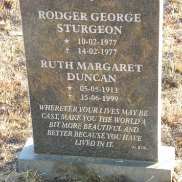 DUNCAN Ruth Margaret 1913-1999 :: STURGEON Rodger George 1977-1977