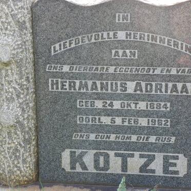KOTZE Hermanus Adriaan 1884-1962