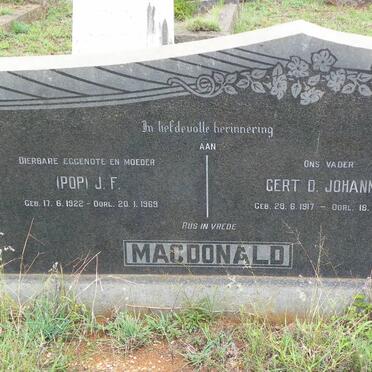 MACDONALD Gert D. Johannes 1917-1969 &amp; J.F. 1922-1969