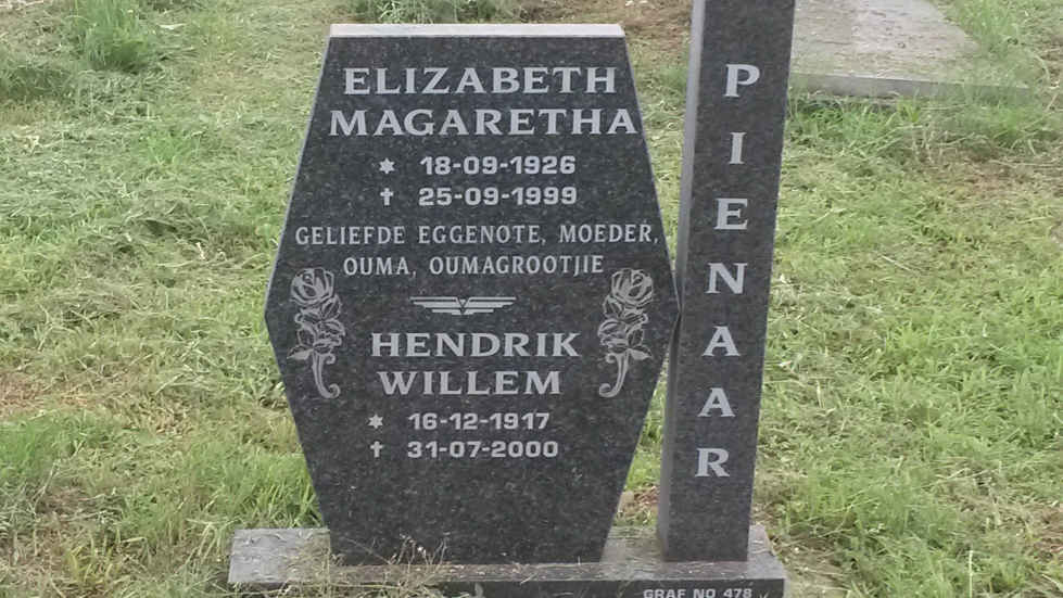 PIENAAR Hendrik Willem 1917-2000 &amp; Elizabeth Magaretha 1926-1999