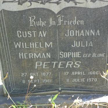 PETERS Gustav Wilhelm Herman 1877-1961 &amp; Johanna Julia Sophie BLUME 1886-1970