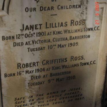 ROSS Janet Lillias 1901-1909 :: ROSS Robert Griffiths 1904-1910