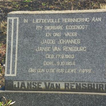 RENSBURG Jacob Johannes, Janse van 1903-1954