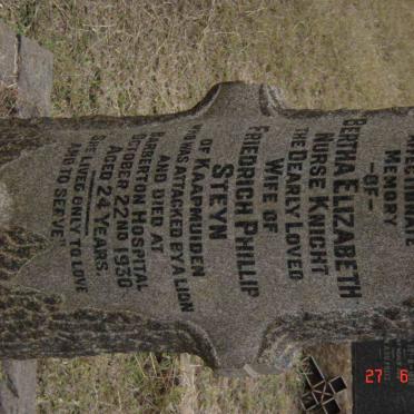 STEYN Bertha Elizabeth nee KNIGHT -1930