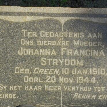STRYDOM Johanna Francina nee GREEN 1910-1944