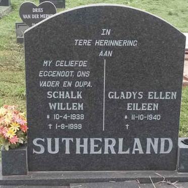 SUTHERLAND Schalk Willem 1938-1999 &amp; Gladys Ellen Eileen 1940-