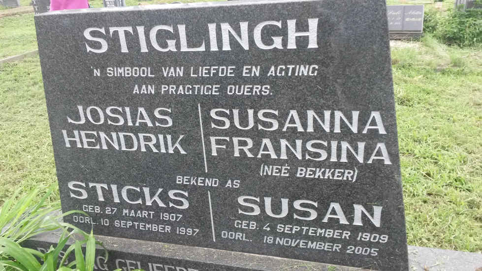 STIGLINGH Josias Hendrik 1907-1997 &amp; Susanna Fransina BEKKER 1909-2005