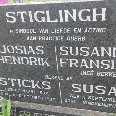 STIGLINGH Josias Hendrik 1907-1997 &amp; Susanna Fransina BEKKER 1909-2005