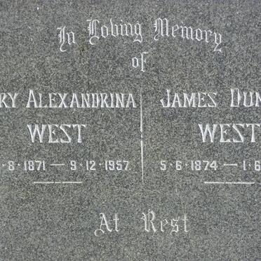 WEST James Duncan 1874-1956 &amp; Mary Alexandrina 1871-1957