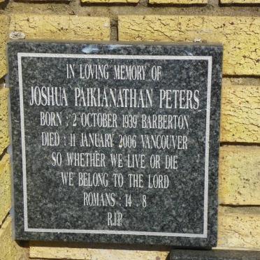 PETERS Joshua Paikianathan 1939-2006