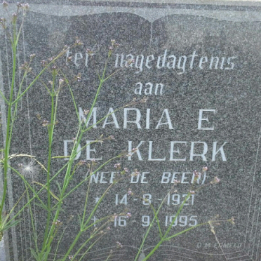 KLERK Maria E., de nee DE BEER 1921-1995
