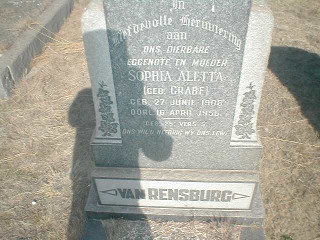 RENSBURG Sophia Aletta, van, geb. GRABE 1908-1955