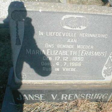 RENSBURG Maria Elizabeth, Janse van, geb. ERASMUS 1890-1966