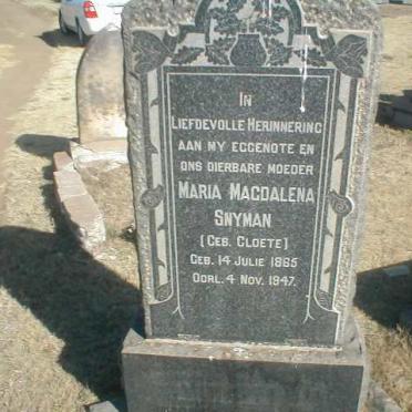 SNYMAN Maria Magdalena nee CLOETE 1865-1947