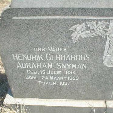 SNYMAN Hendrik Gerhardus Abraham 1894-1959