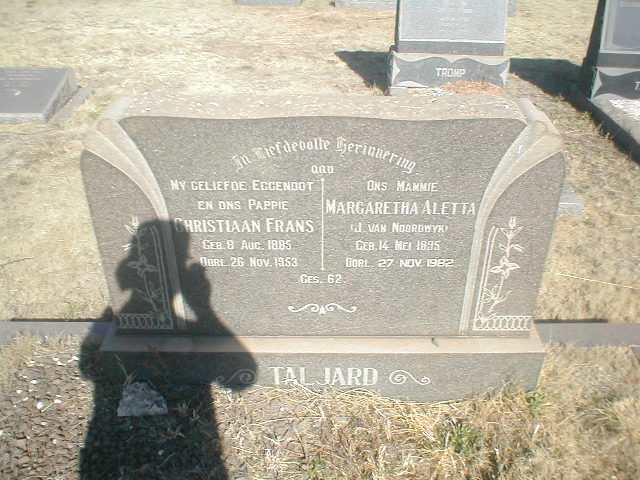 TALJARD Christiaan Frans 1885-1953 &amp; Margretha Aletta J. VAN NOORDWYK 1895-1982