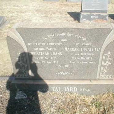 TALJARD Christiaan Frans 1885-1953 &amp; Margretha Aletta J. VAN NOORDWYK 1895-1982