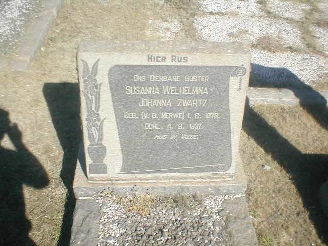 ZWARTZ Susanna Welhelmina Johanna nee V.D. MERWE 1878-1937