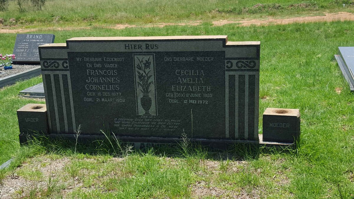 ASWEGEN Francois Johannes Cornelius, van 1877-1959 &amp; Cecilia Amelia Elizabeth COX 1883-1972