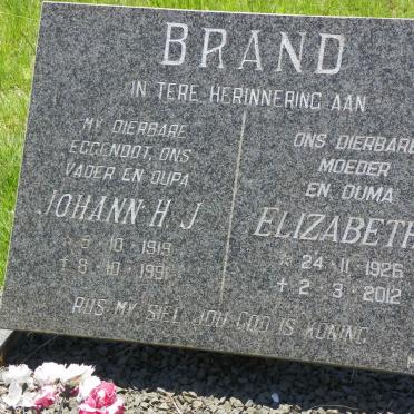 BRAND Johann H.J. 1919-1991 &amp; Elizabeth J. 1926-2012