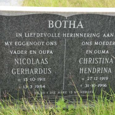 BOTHA Nicolaas Gerhardus 1911-1984 &amp; Christina Hendrina 1919-1996