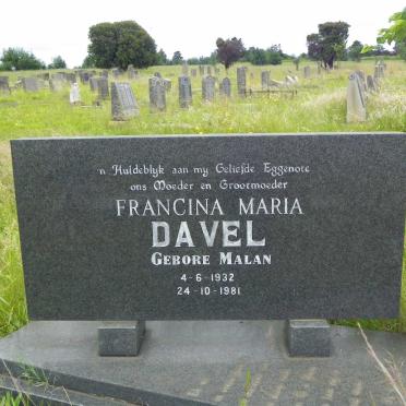 DAVEL Francina Maria nee MALAN 1932-1981