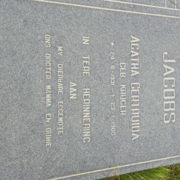 JACOBS Agatha Certruida nee KRUGER 1931-1980