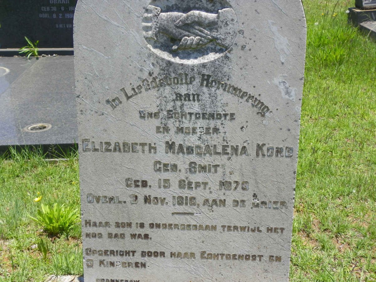 KORB Carl Theodor 1872-1923 &amp; Elizabeth Magdalena SMIT 1873-1918