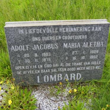 LOMBARD Adolf Jacobus 1903-1975 &amp; Maria Aletha 1909-1982