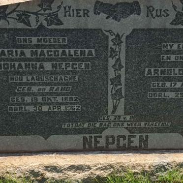 NEPGEN Arnold 1878-1943 &amp; Maria Magdalena Johanna LABUSCHAGNE voorheen NEPGEN nee DU RAND 1882-1962