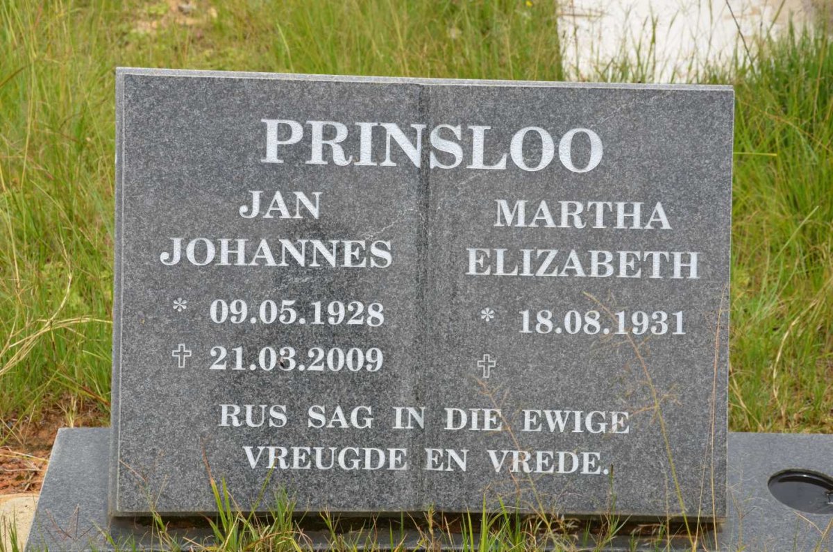 PRINSLOO Jan Johannes 1928-2009 &amp; Martha Elizabeth 1931-