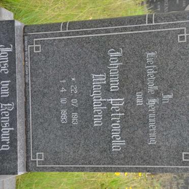 RENSBURG Johanna Petronella Magdalena, Janse van 1913-1993