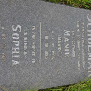 SCHOEMAN Manie 1906-1985 &amp; Sophia 1921-1992