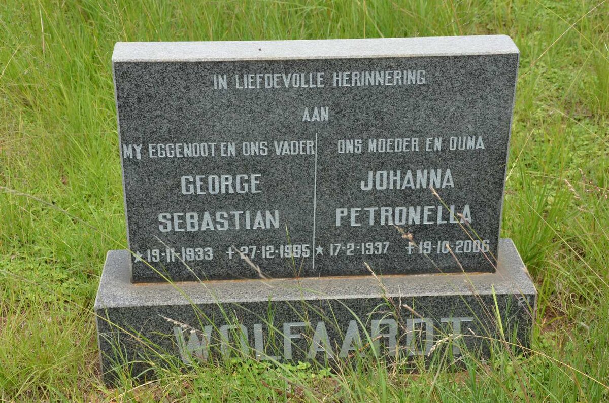 WOLFAARDT George Sebastian 1933-1995 &amp; Johanna Petronella 1937-2006