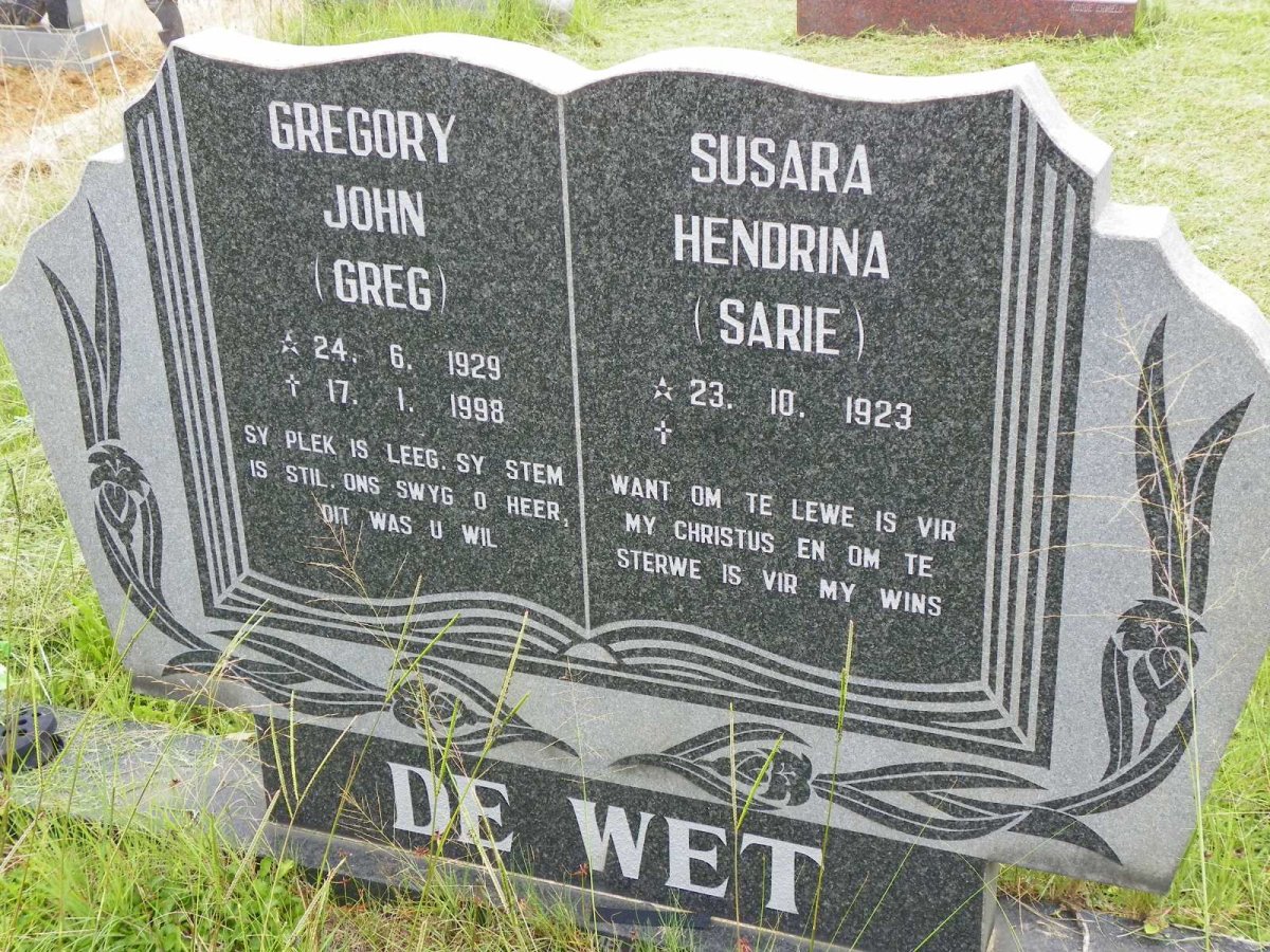 WET Gregory John, de 1929-1998 &amp; Susara Hendrina 1923-