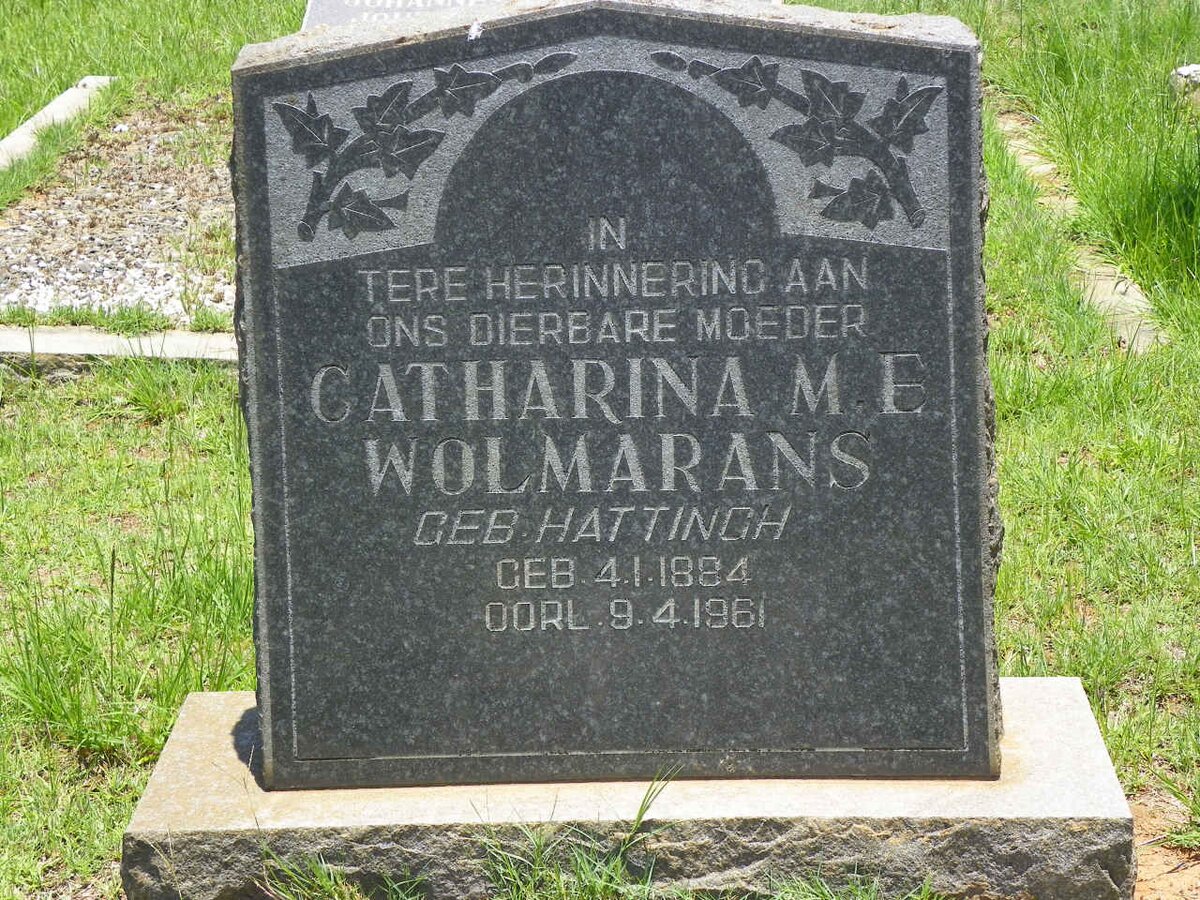 WOLMARANS Catharina M.E. nee HATTINGH 1884-1961