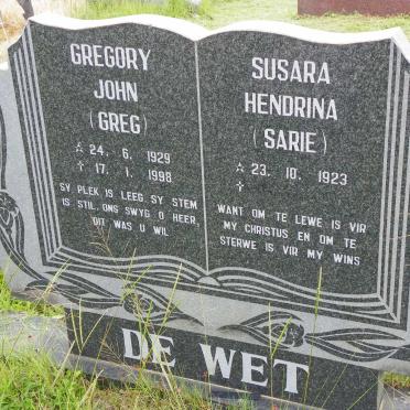 WET Gregory John, de 1929-1998 &amp; Susara Hendrina 1923-