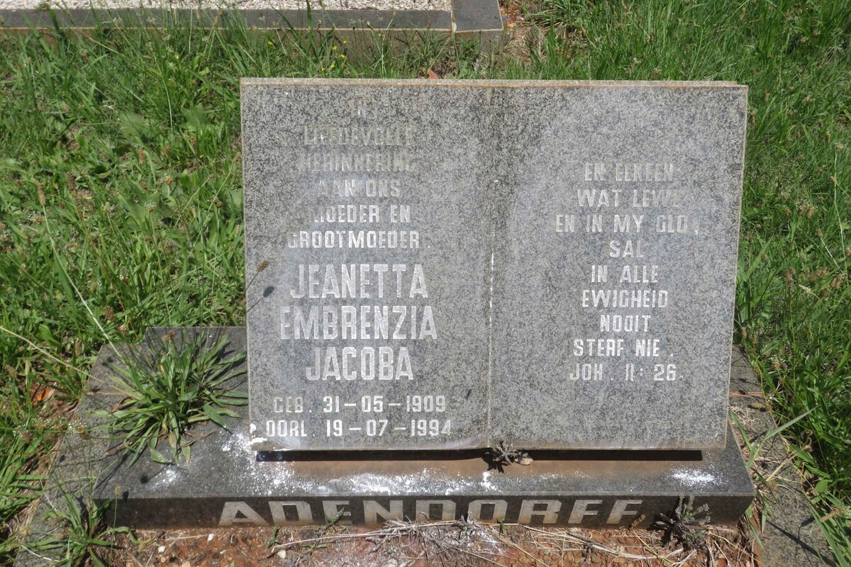 ADENDORFF Jeanetta Embrenzia Jacoba 1909-1994