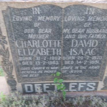 DEETLEFS David Isaac 1870-1951 &amp; Charlotte Elizabeth 1882-1965