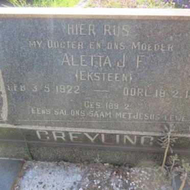 GREYLING Aletta J.F. nee EKSTEEN 1922-1970