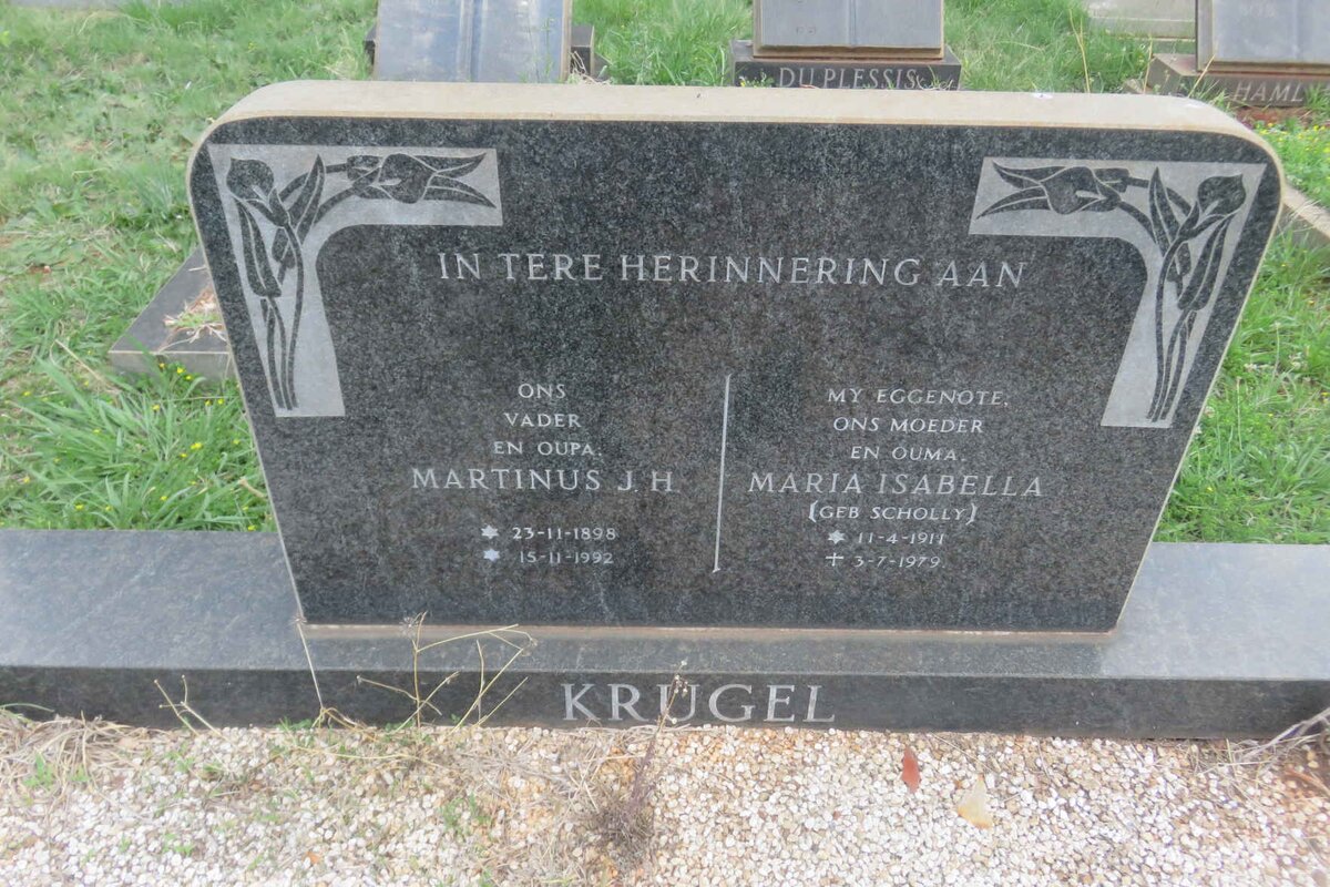 KRUGEL Martinus J.H. 1898-1992 &amp; Maria Isabella SCHOLLY 1911-1979