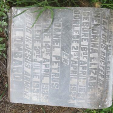 LOMBARD Hendrina Elizabeth 1921-1922 :: LOMBARD Daniel Petrus 1933-1935