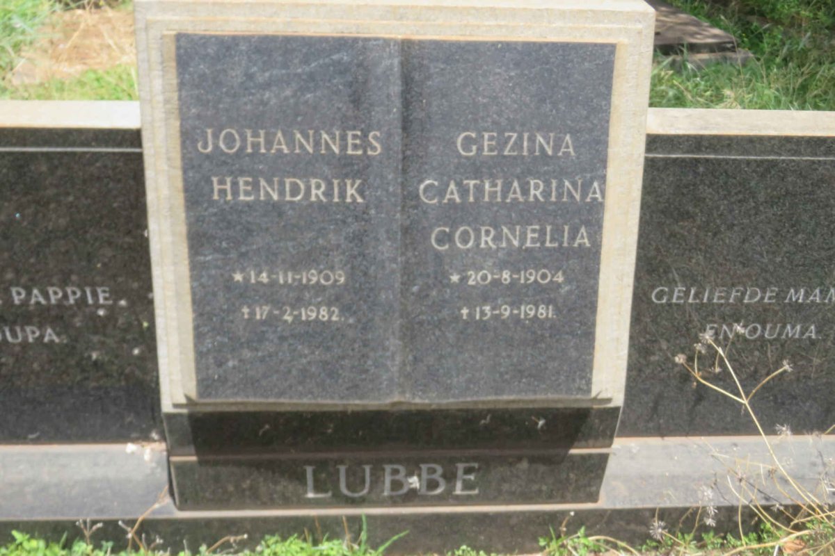 LUBBE Johannes Hendrik 1909-1982 &amp; Gezina Catharina Cornelia 1904-1981