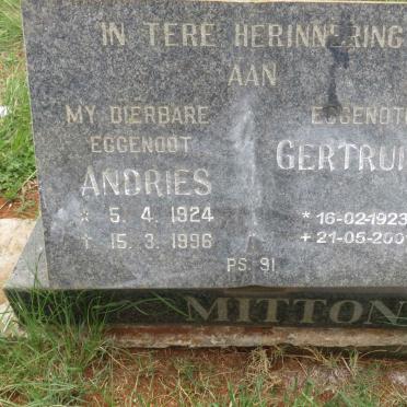 MITTON Andries 1924-1996 &amp; Gertruida 1923-2001