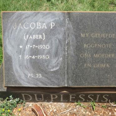 PLESSIS Jacoba P., du nee FABER 1920-1980