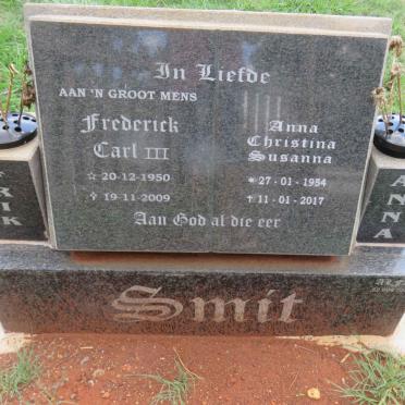 SMIT Frederick Carl 1950-2009 &amp; Anna Christina Susanna 1954-2017