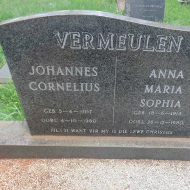 VERMEULEN Johannes Cornelius 1907-1980 &amp; Anna Maria Sophia 1914-1980